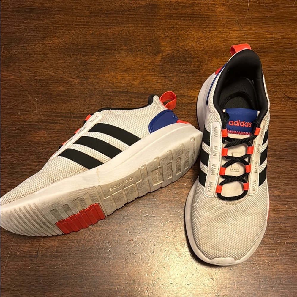 Adidas Kids White, Black, and Blue Sneakers